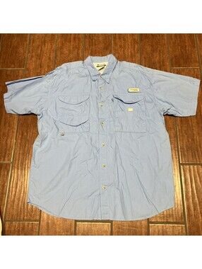 Columbia PFG Fishing Shirt Men's Size Large Sky Blue Utility Pockets Ventilated